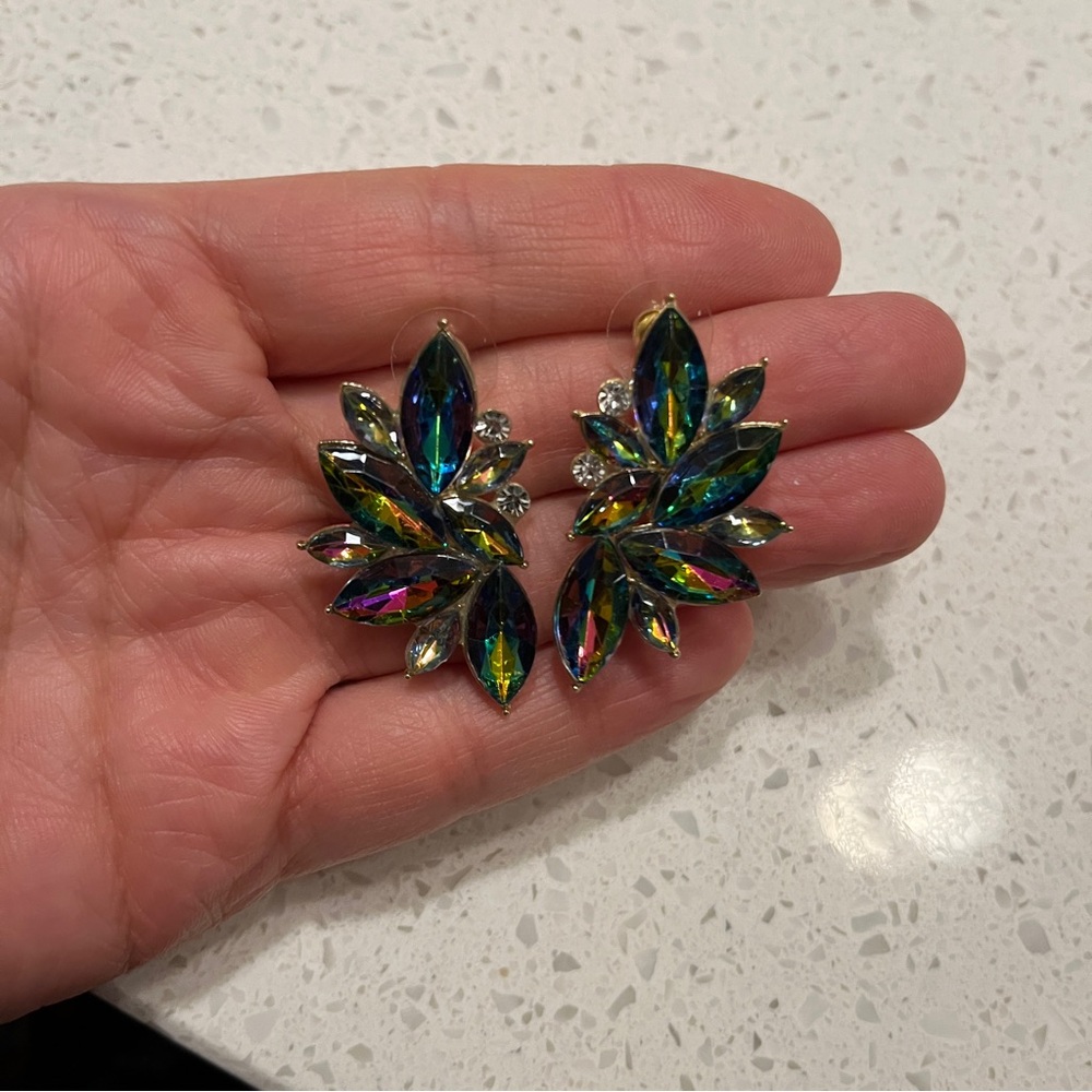 Multicolor Crystal Leaf Earrings - Picture 6 of 9